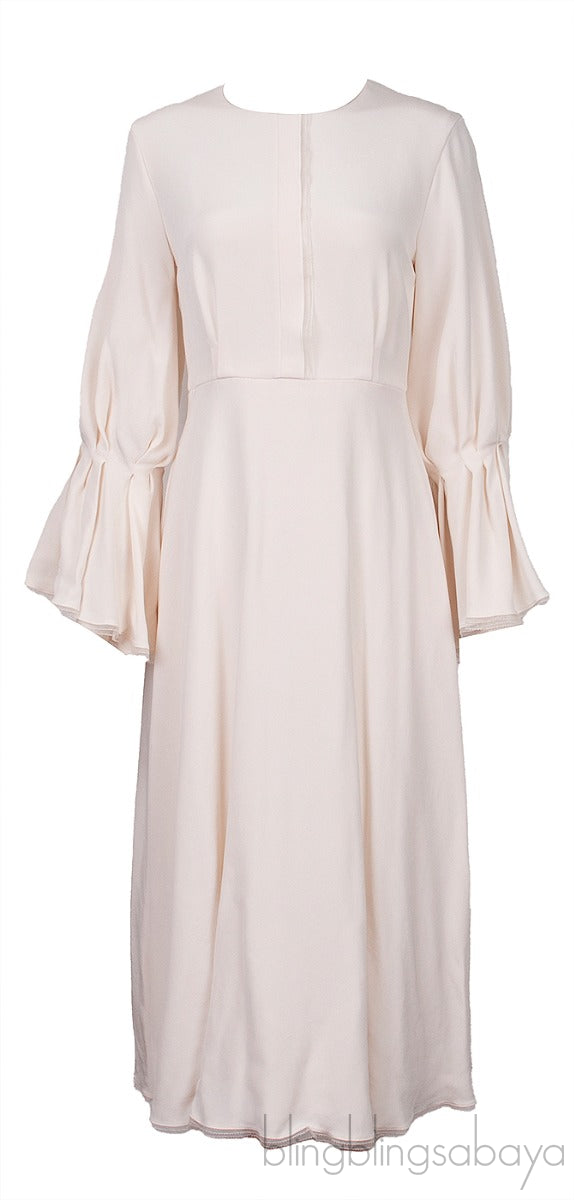 Off-white Gathered Sleeve Midi Dress