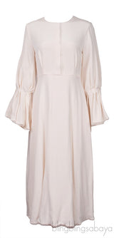 Off-white Gathered Sleeve Midi Dress