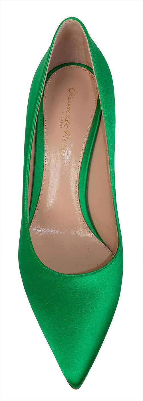 Gianvito Rossi Green Satin Pointed Toe Heels