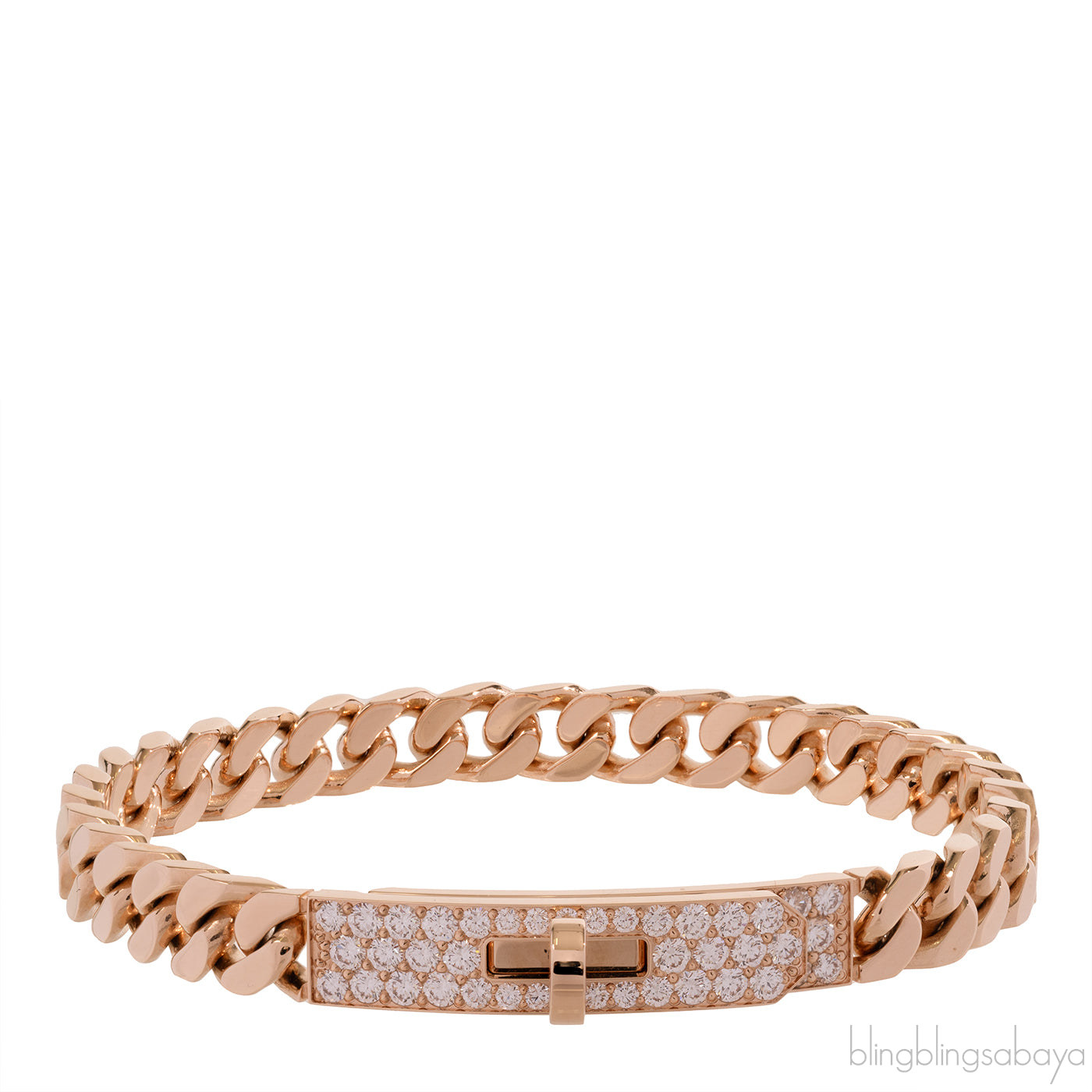 Hermes Kelly Gourmette Link 18k Rose Gold Diamonds Bracelet
