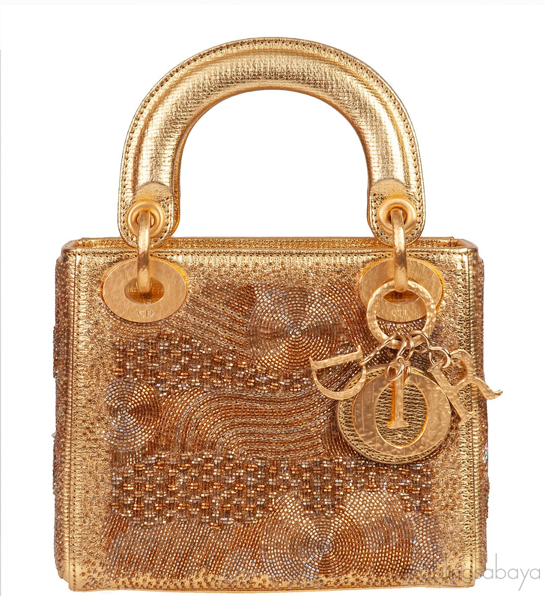Lady Dior Mini Gold Bead Embellished Bag