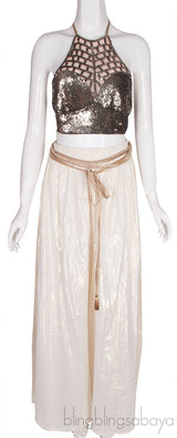 Metallic Wide Leg Trouser & Sequin Halter Top