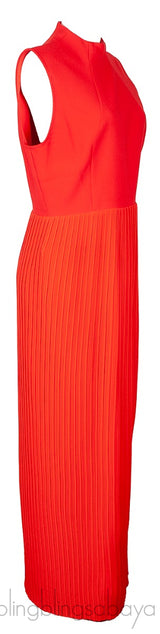 Red Sleeveless Pleated Dress