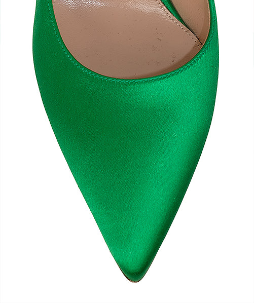 Gianvito Rossi Green Satin Pointed Toe Heels