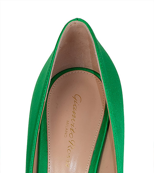 Gianvito Rossi Green Satin Pointed Toe Heels