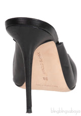 Black Leather Twisted Vamp Peep Toe Mule