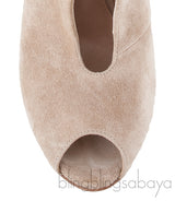 Beige Suede Ankle-Flare Boots