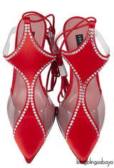 Red Satin Virgo Crystal Pump