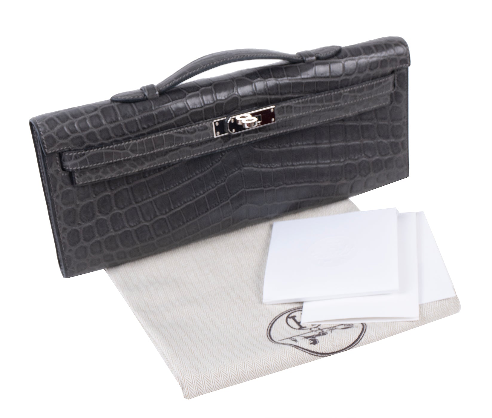 Hermes Kelly Cut Matte Grey Niloticus Crocodile PHW