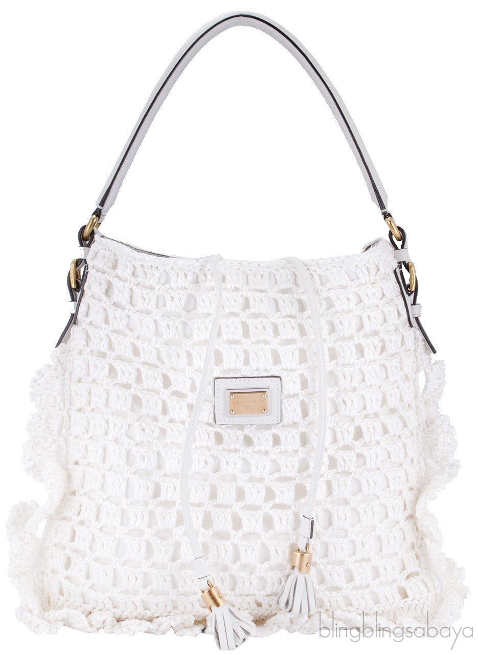 White Crochete Raffia Bag