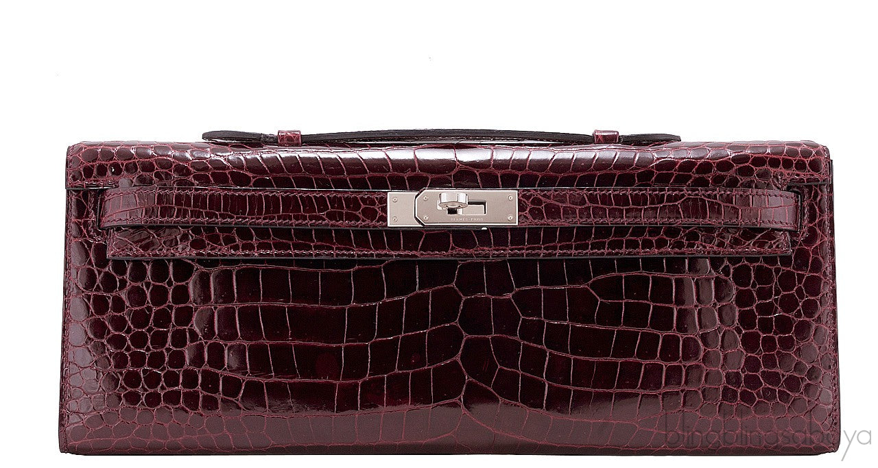 Kelly Cut Porosus Crocodile Bordeaux