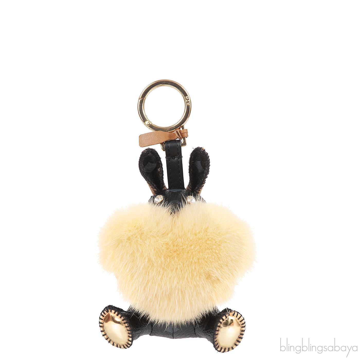 MCM Black Printed Rabbit Heart Fur Charm