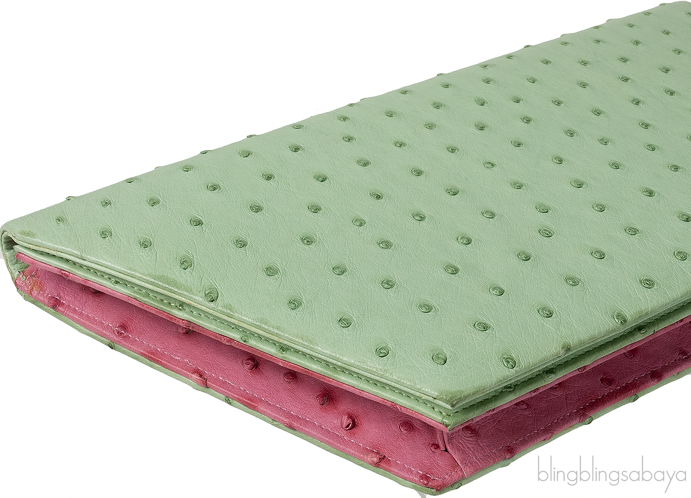 Laykh Apple Green & Pink Ostrich Trapezoid Clutch
