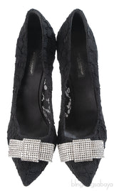 Dolce & Gabbana Black Lace Crystal Bow Heels
