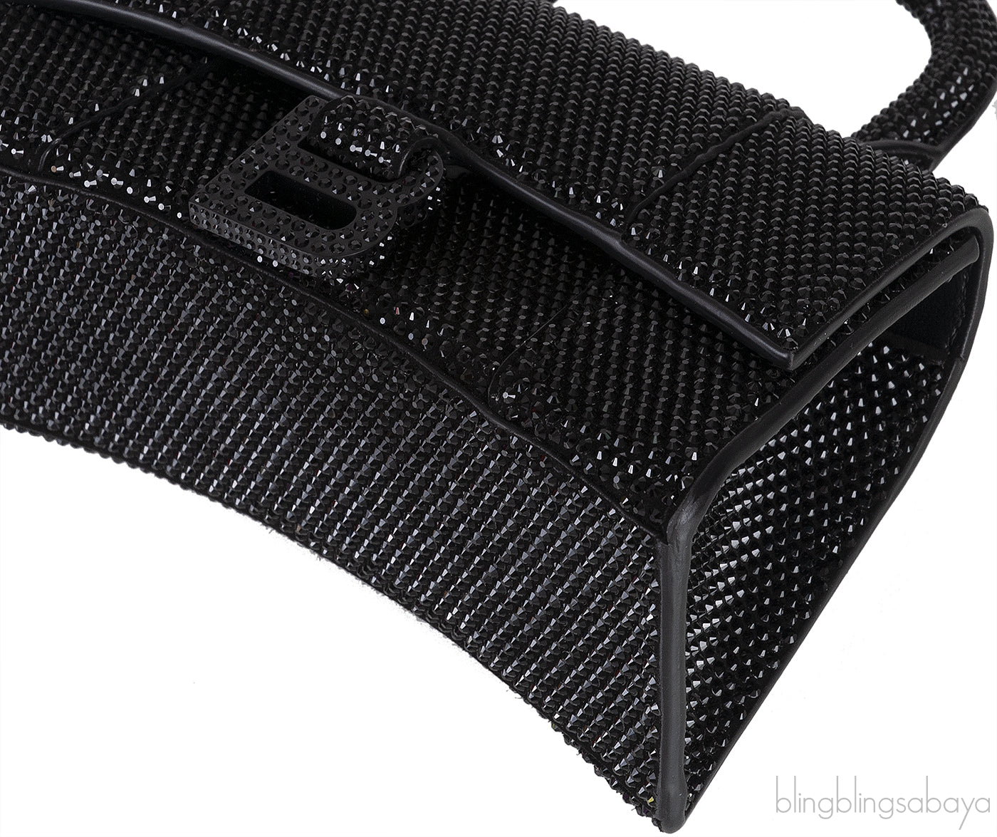 Hourglass XS Black Rhinestone Suede Calfskin