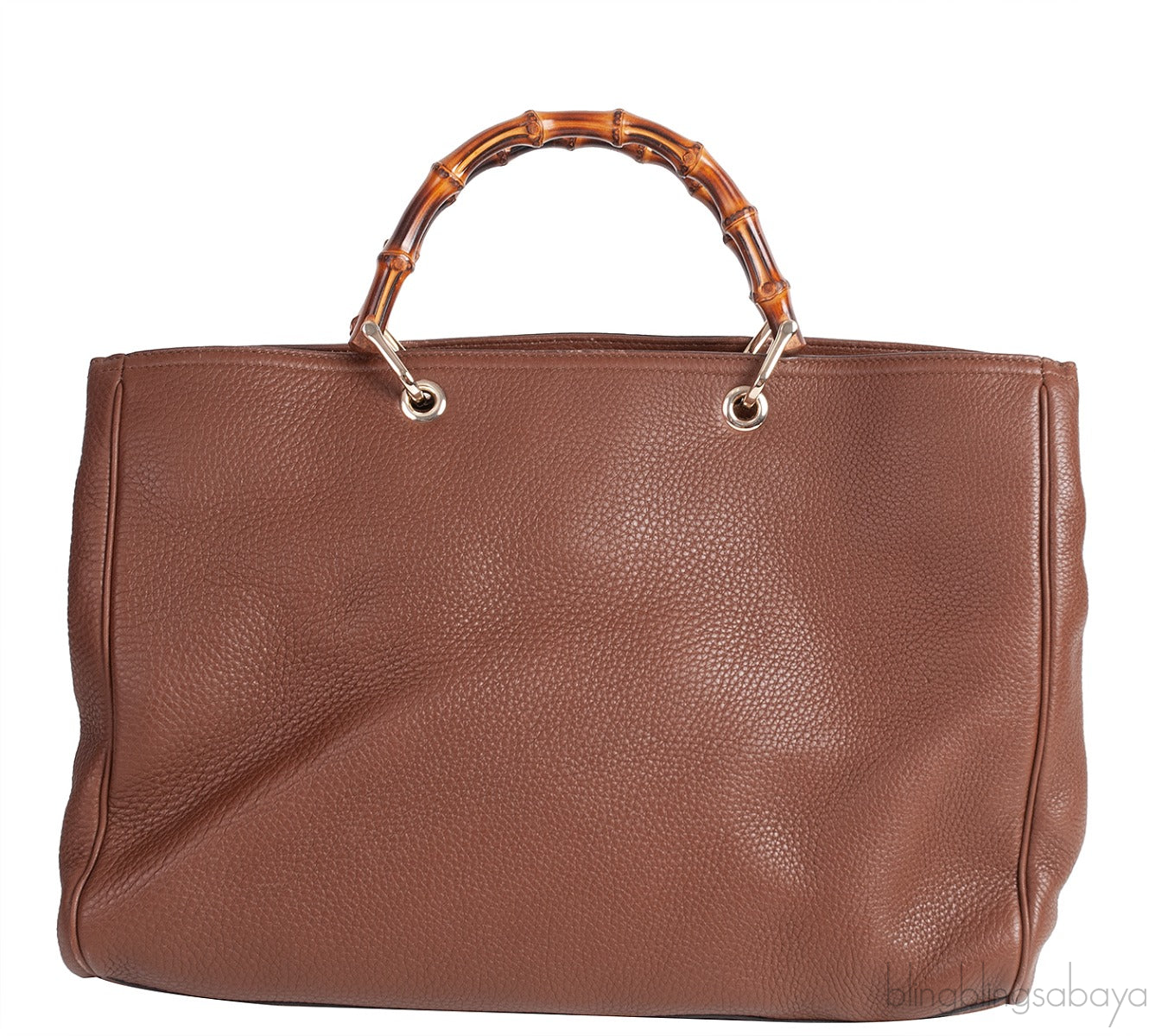 Brown Leather Bamboo Shopper Tote