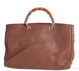 Brown Leather Bamboo Shopper Tote