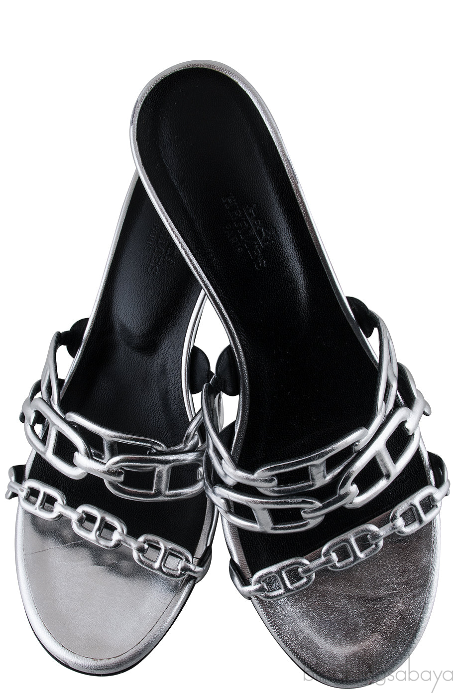 Chain Silver Leather Block Heels