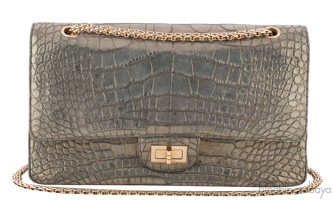 Metallic Gold Crocodile Flap Bag