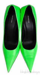 Neon Green Leather Pointed Toe Heels