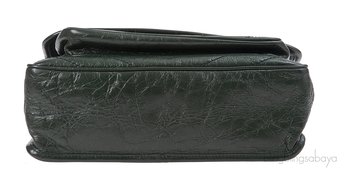 Yves Saint Laurent  Nikki Forest Green Medium Crinkled Leather Shoulder Bag