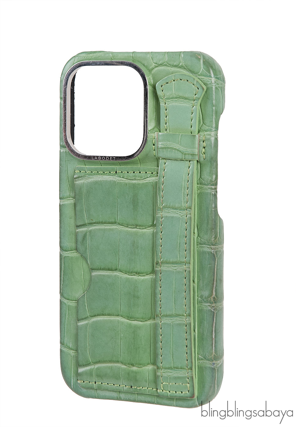 Card Holder Strap Iphone 15 Case Alligator Apple Green
