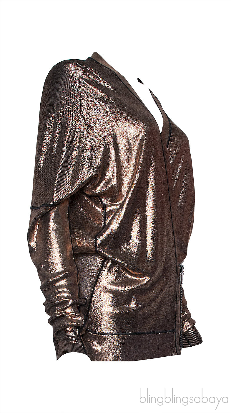 Metallic Copper Wrap Cardigan