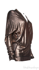 Metallic Copper Wrap Cardigan