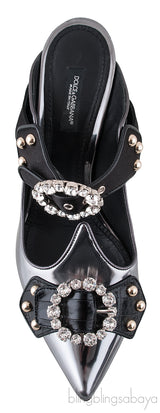 Patent Grey Crystal Slide Mule