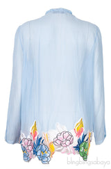 Light Blue Floral Trim Shirt