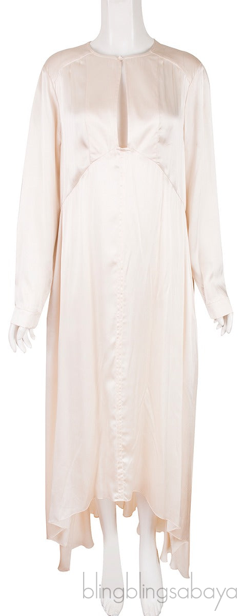 Beige Asymmetric Hem Satin Dress