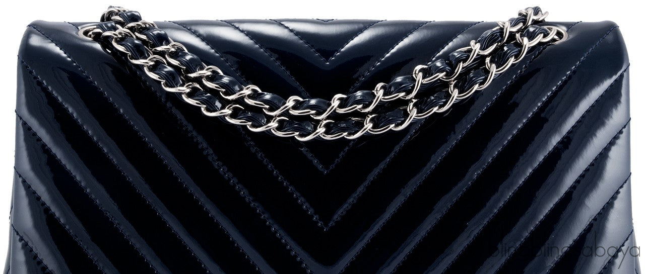 Blue Indigo Patent Chevron Maxi Bag
