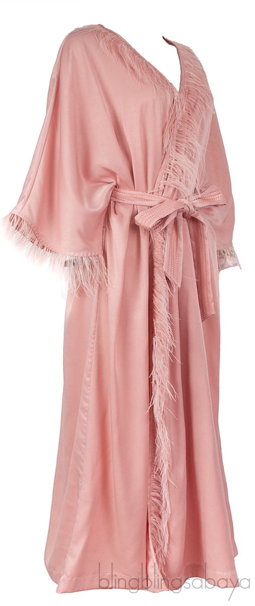Laura Feather-trimmed Charmeuse Robe