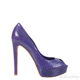 Purple Snakeskin Peep Toe Pump