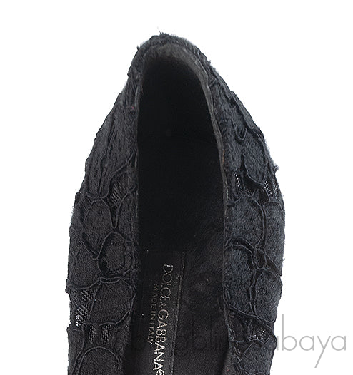 Dolce & Gabbana Black Lace Crystal Bow Heels