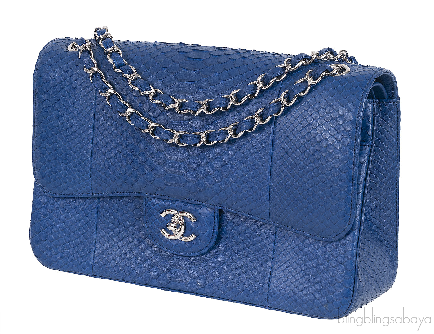 Chanel Classic Blue Python Jumbo Flap Bag