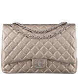 Metallic Silvery Gold Quilted Maxi Flap Bag