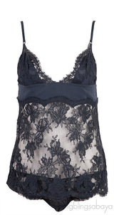 Grey Floral Lace Camisole Set