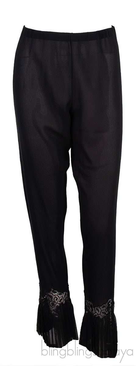 La Perla Black Pleated Trim Silk Pajama Set