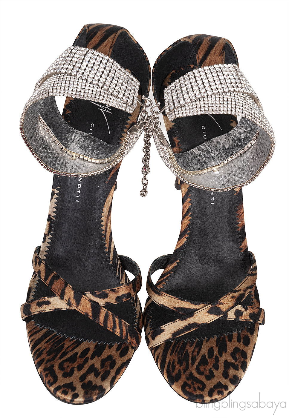 Leopard Print Satin Crystal Sandals