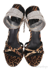 Leopard Print Satin Crystal Sandals