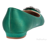 Manolo Blahnik Emerald Green Satin Hangisi Flat Shoes