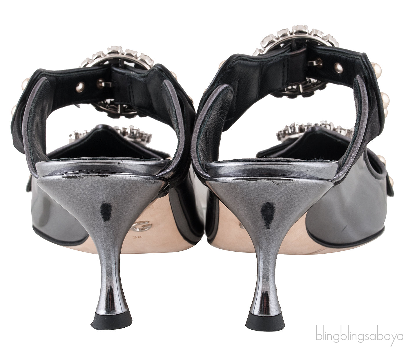 Patent Grey Crystal Slide Mule