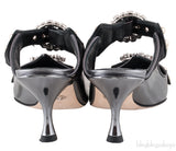 Patent Grey Crystal Slide Mule