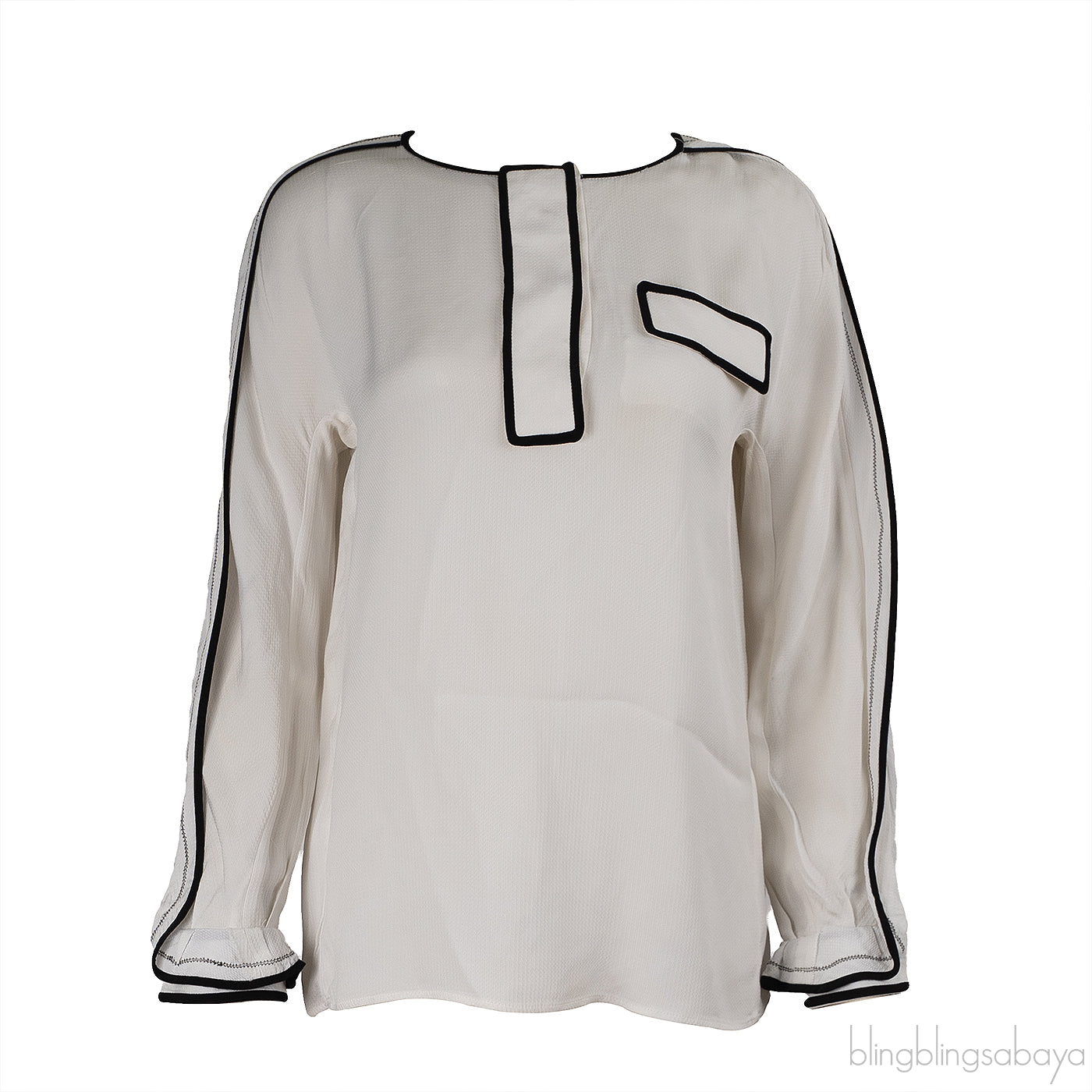 Chloe Milk White and Black Trim Blouse