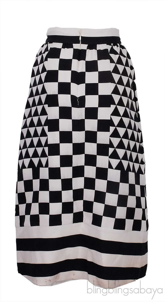 Geometric Checkerboard-Print Midi Skirt