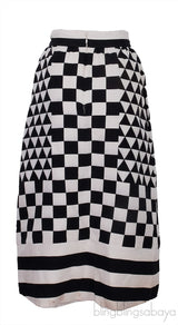 Geometric Checkerboard-Print Midi Skirt