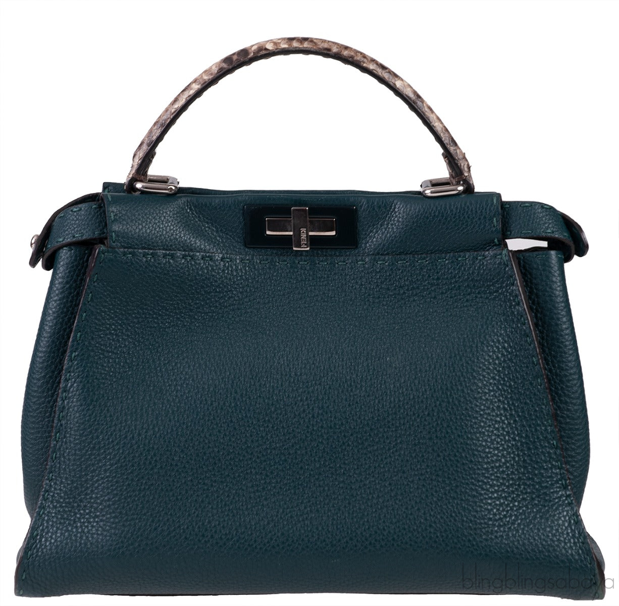 Fendi Selleria Peekaboo Dark Green Medium Python Handle Bag