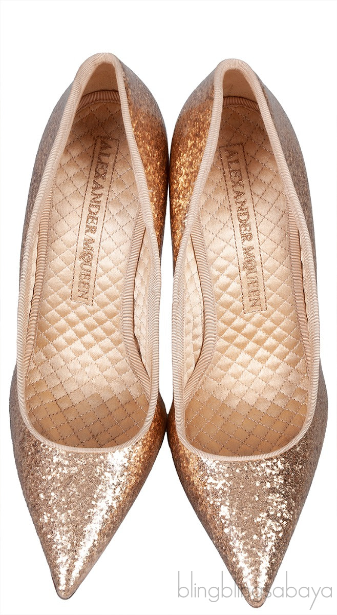 ALEXANDER MCQUEEN Gold Glitter Heart Pumps