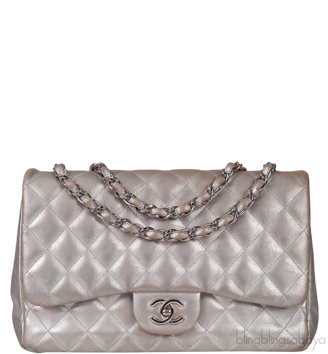 Chanel Silver Quilted Classic Jumbo Flap Bag PHW
